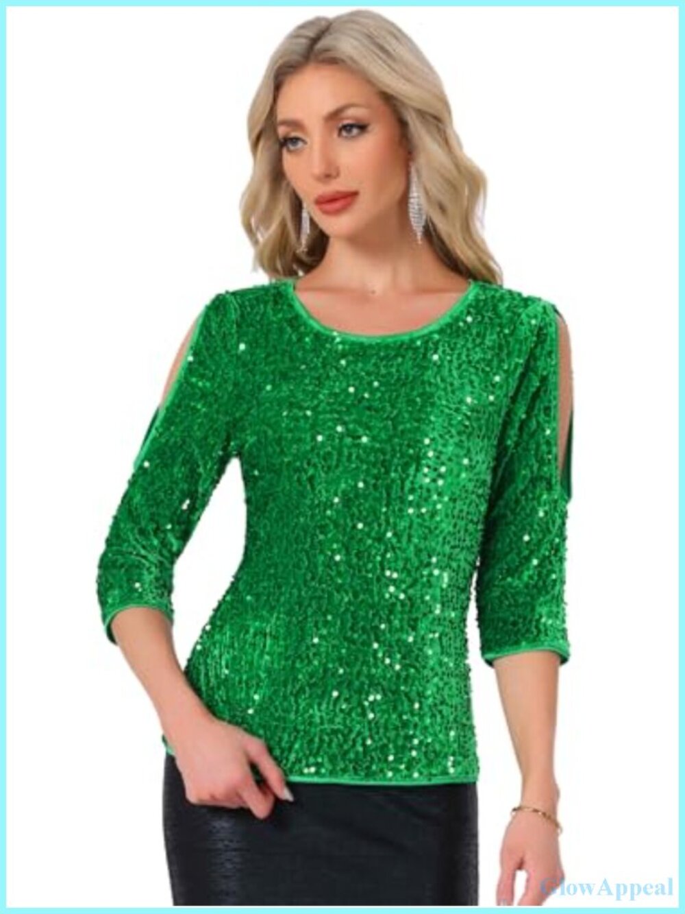 Sparkle Sequin Velvet Half Sleeve Cut Out Party Blouse